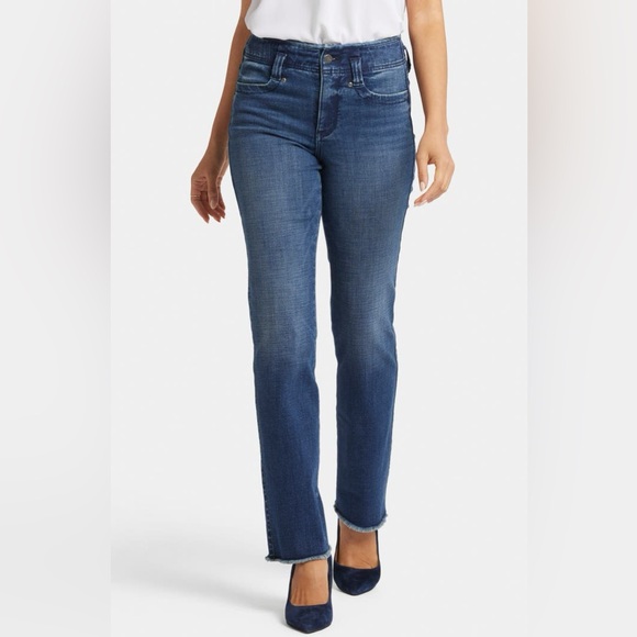 NYDJ Marilyn Hollywood High Waist Frayed Hem Straight Leg Jeans size 8 nwot - Picture 1 of 6